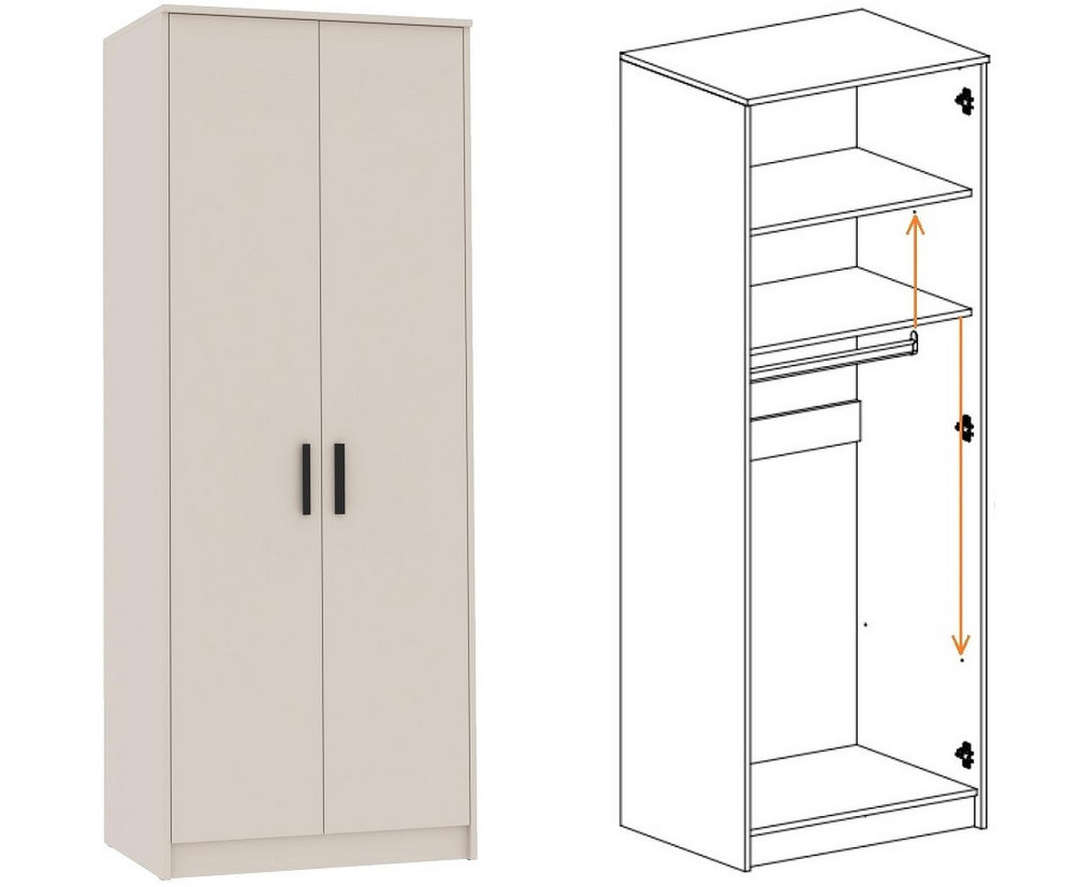 KLEIDERSCHRANK GARDEROBENSCHRANK GRANT G13 GRAUBEIGE CASHMERE 75/195/54 - Kaschmir/Schwarz, Holzwerkstoff (75/195/54cm) - Marmex Möbel