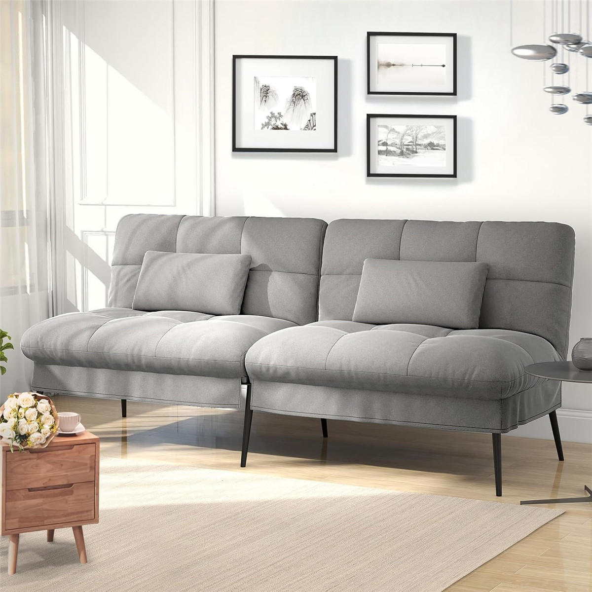 SCHLAFSOFA 3-Sitzer mit Bettfunktion und Stoffbezug, Grau - Grau, Textil (174/42/102cm) - Kaket