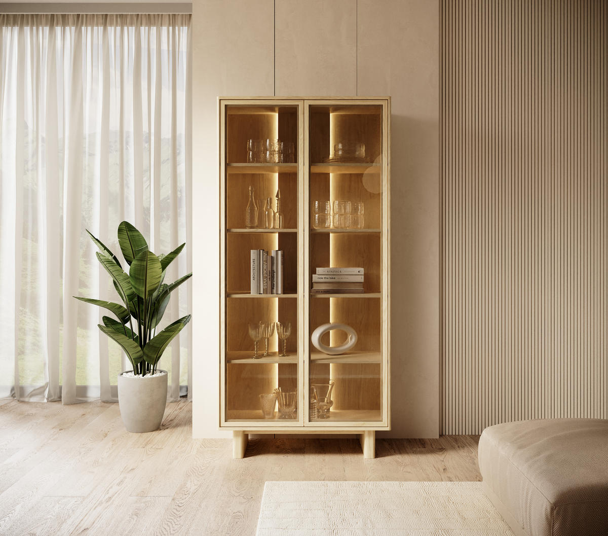 VITRINE: geölte Eiche, 93,5 x 194,8 x 38,1 cm - Eichefarben, Holzwerkstoff (93.5/194.8/38.1cm) - 3XE LIVING
