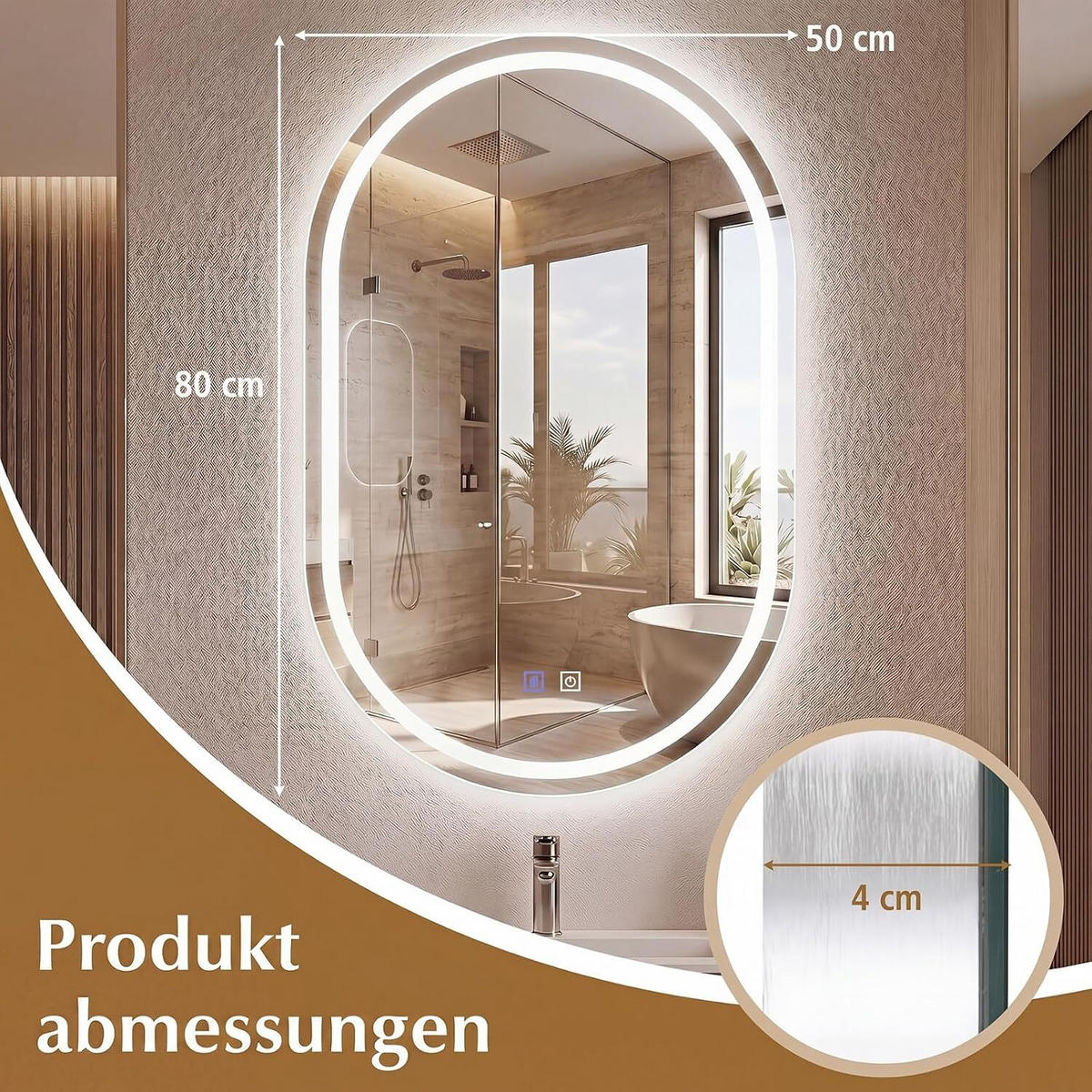 BADEZIMMERSPIEGEL oval silber - Silberfarben, Glas (50/80/4cm) - COSTWAY