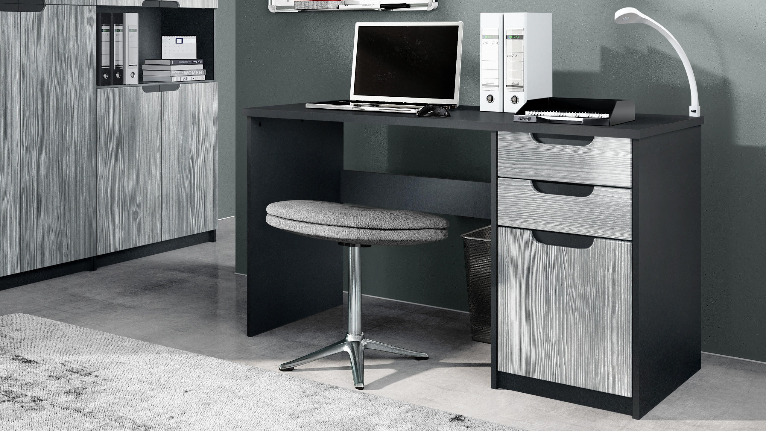 SCHREIBTISCH Logan Fronten in Avola-Anthrazit - Anthrazit, Holzwerkstoff (60/129/76cm) - Vladon