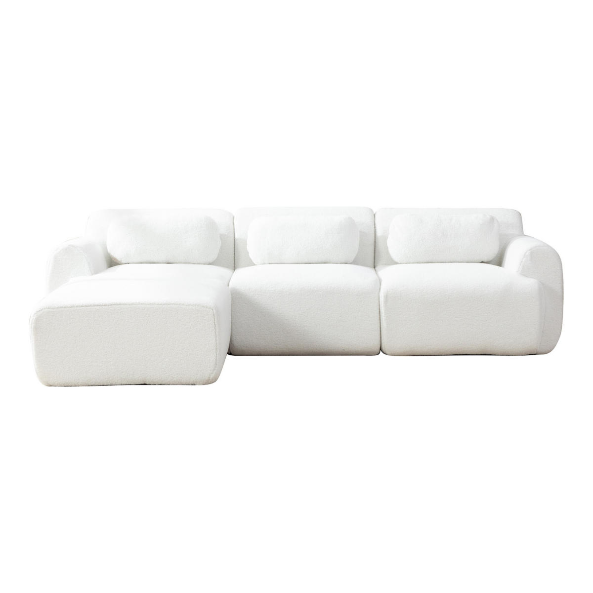 ECKSOFA 271/177/71 cm Elfenbein Chenille mit Fußhocker - Ecru, Textil (271/177cm) - Oxeza