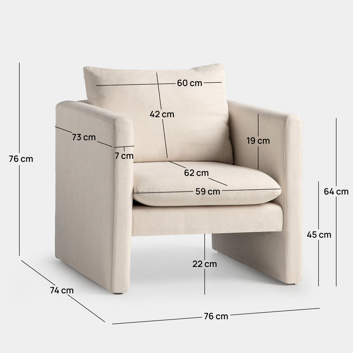 LESESESSEL Hedda Beige 76 cm x 76 cm - Beige, Textil (76/76/74cm) - Klast Home