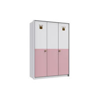 KLEIDERSCHRANK Cindy in Weiß und Rosa - Drehtürenschrank 3 türig - Weiß, Holzwerkstoff (139/199/58cm)