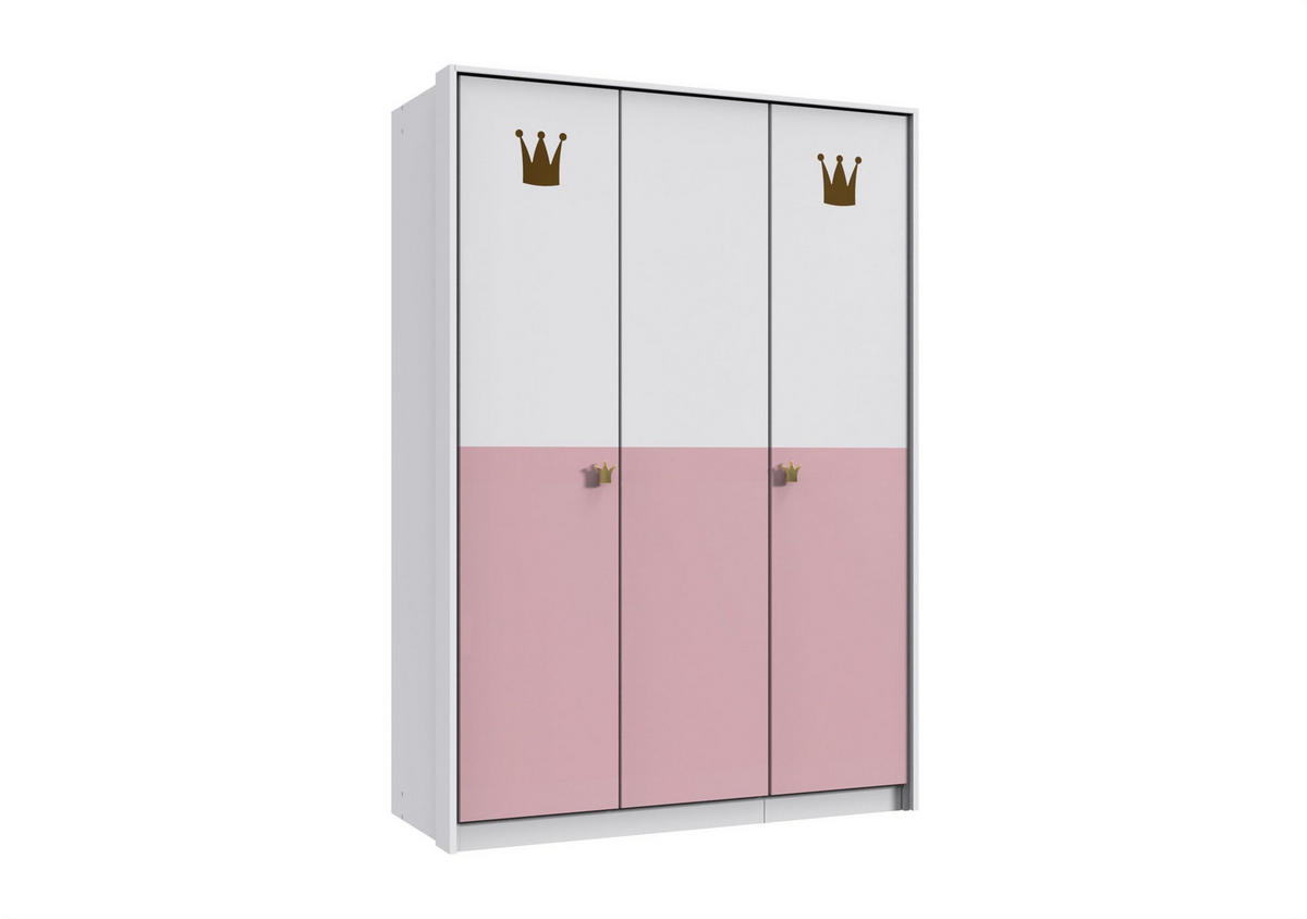 KLEIDERSCHRANK Cindy in Weiß und Rosa - Drehtürenschrank 3 türig - Weiß, Holzwerkstoff (139/199/58cm)