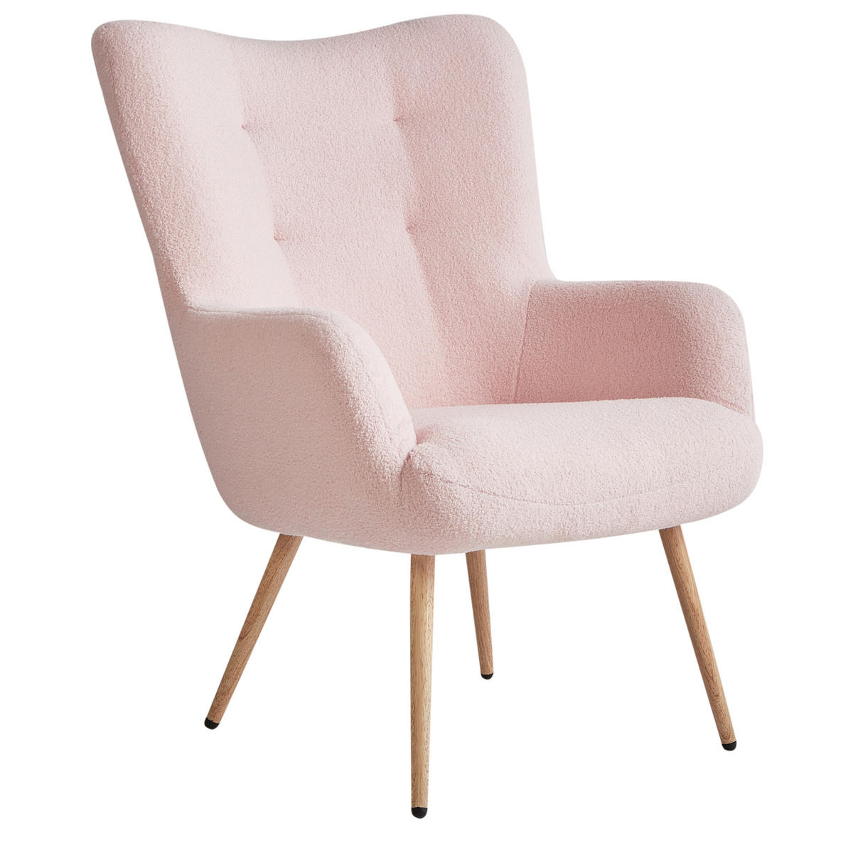 OHRENSESSEL mit Fußstütze Bouclé Pastellrosa Vejle - Pink, Textil (67/95/70cm) - Beliani