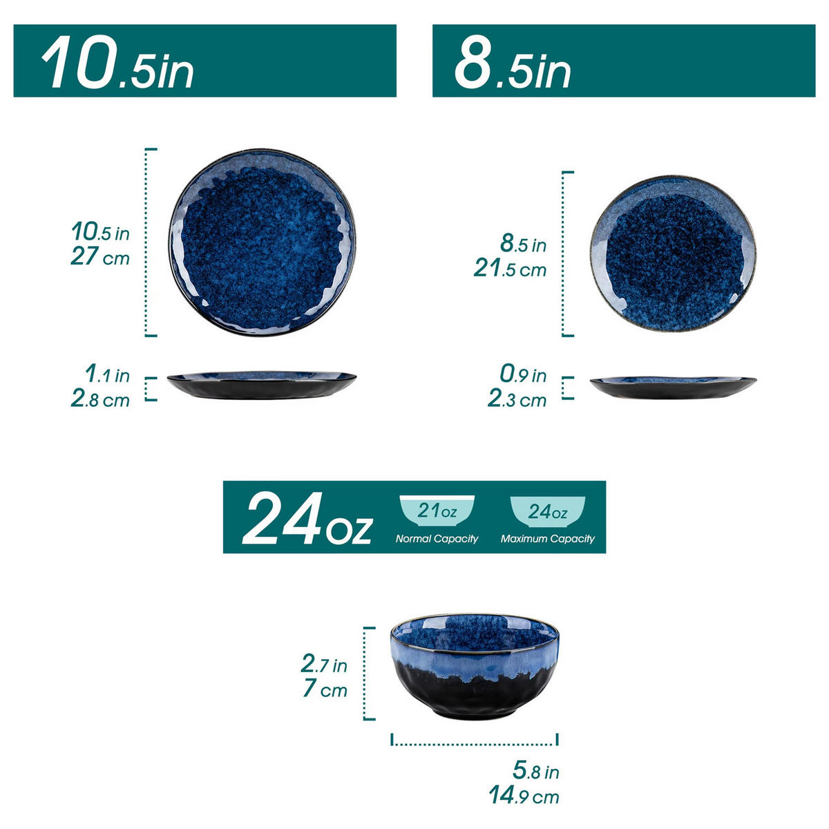 KOMBISERVICE 12-teilig aus Steinzeug, Blau, Geschirr für 4 Personen - Blau, Keramik (27/2.8/27cm) - Kaket