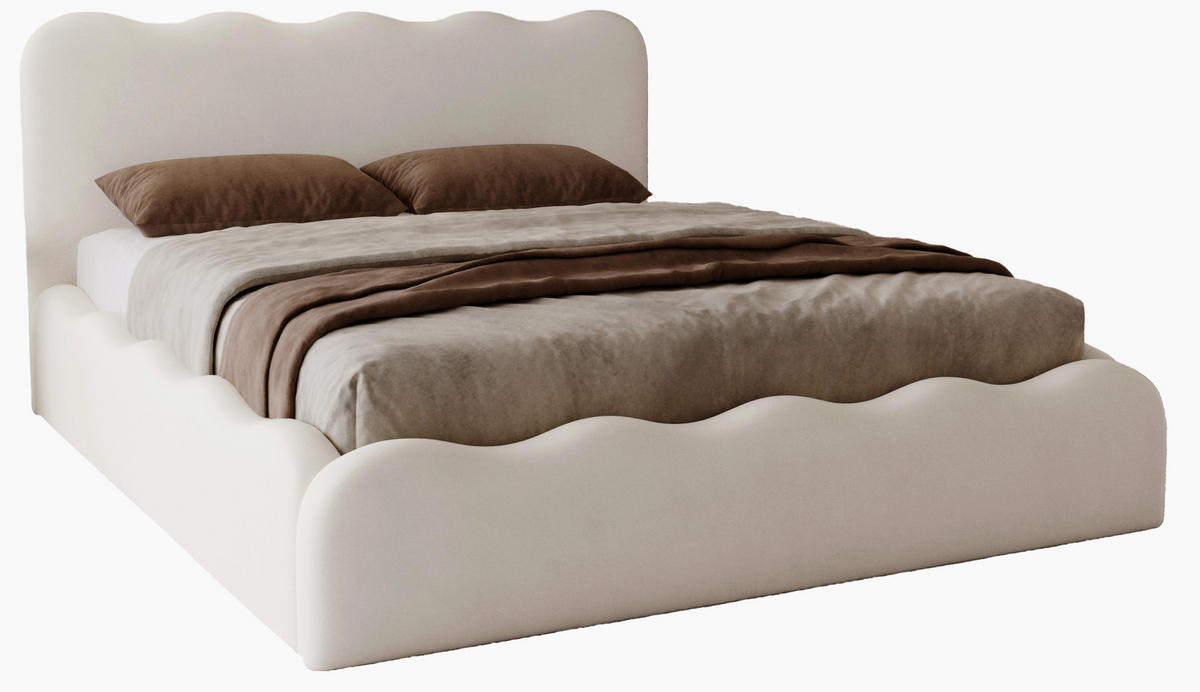 POLSTERBETT 140x200 Wave, Bettkasten, Samtstoff, Creme - Creme, Holz/Textil (140/200cm) - Emporius