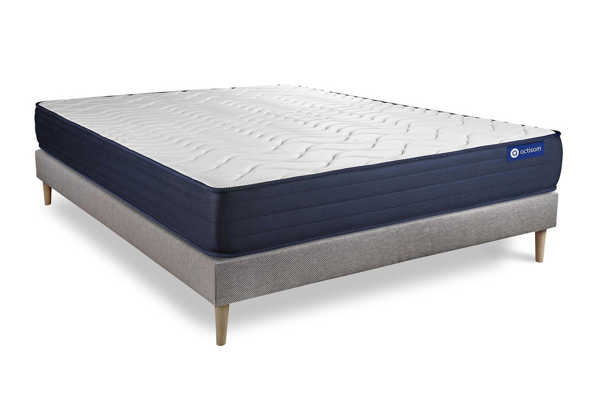 BETT Actilatex life Latex und Memory-Schaum 140 x 210 cm h4 - Kit Bettgestell Grau - Beige/Grau, Karton/Holz (140/210cm) - ACTISOM