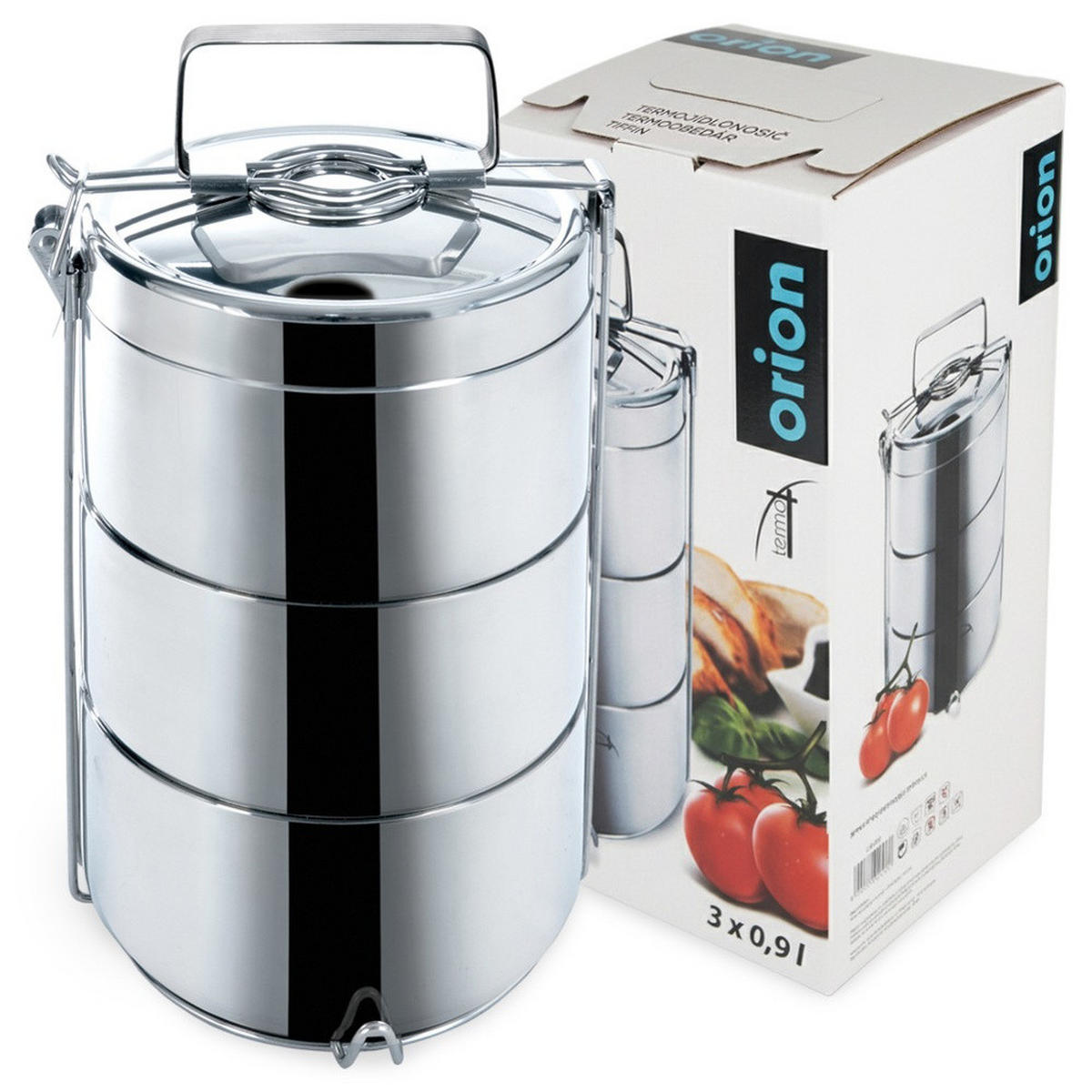 THERMISCHE LUNCHBOX aus Edelstahl 3-stöckig 3 x 900 ml - Silberfarben, Metall (14/29/14cm) - Orion 