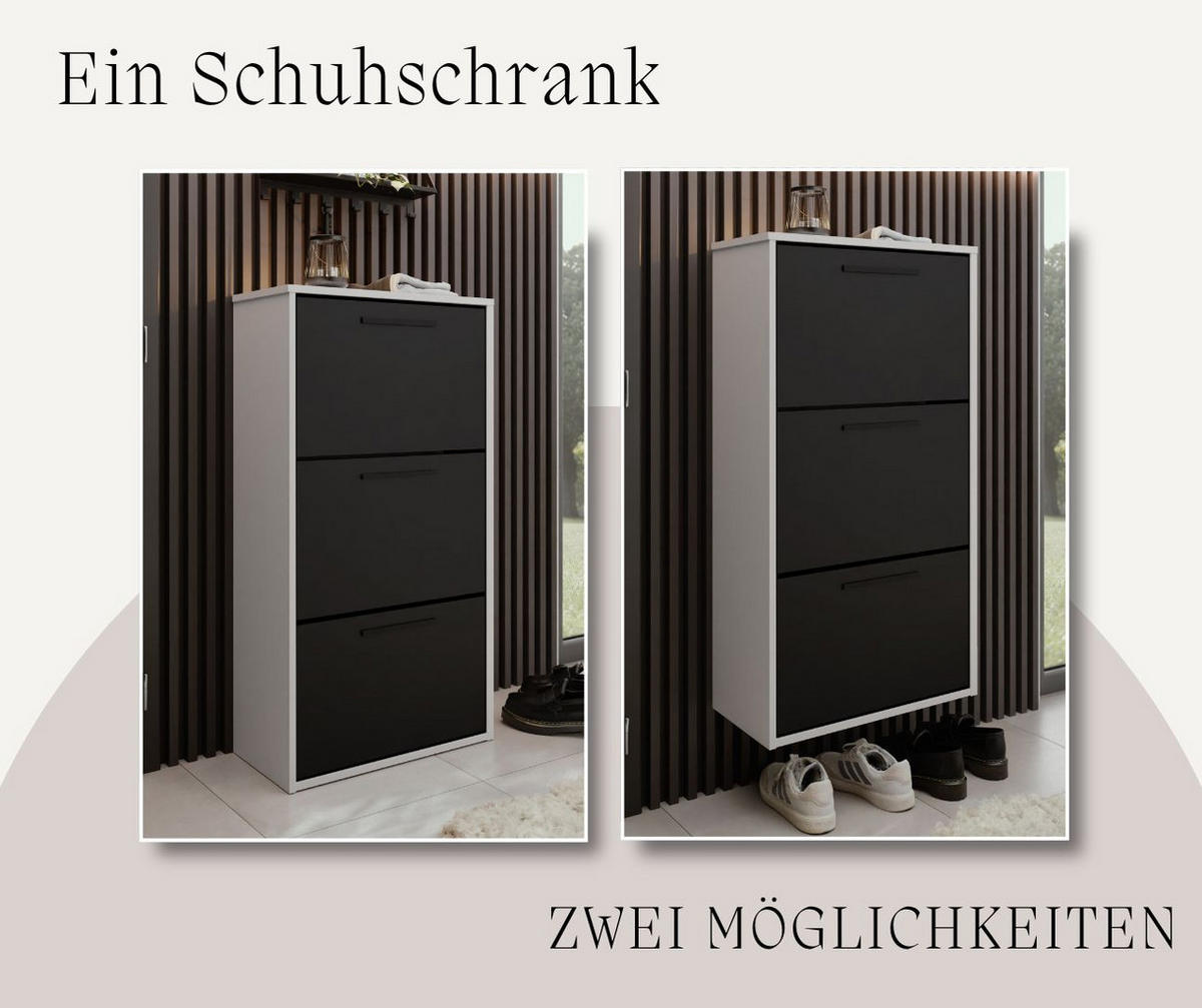 SCHUHSCHRANK Asper Weiß & Schwarz - Schwarz/Weiß, Holzwerkstoff (59/114.6/24cm) - Kier Furniture