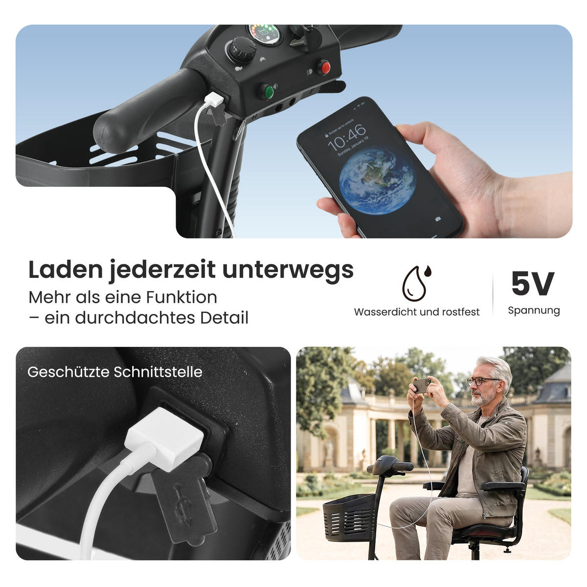 ELEKTROMOBIL mit vier Rädern für Senioren, Tragkraft 136 kg, Geschwindigkeit 6 km/h - Rot, Metall (99.9/82/48.5cm) - Gisaae