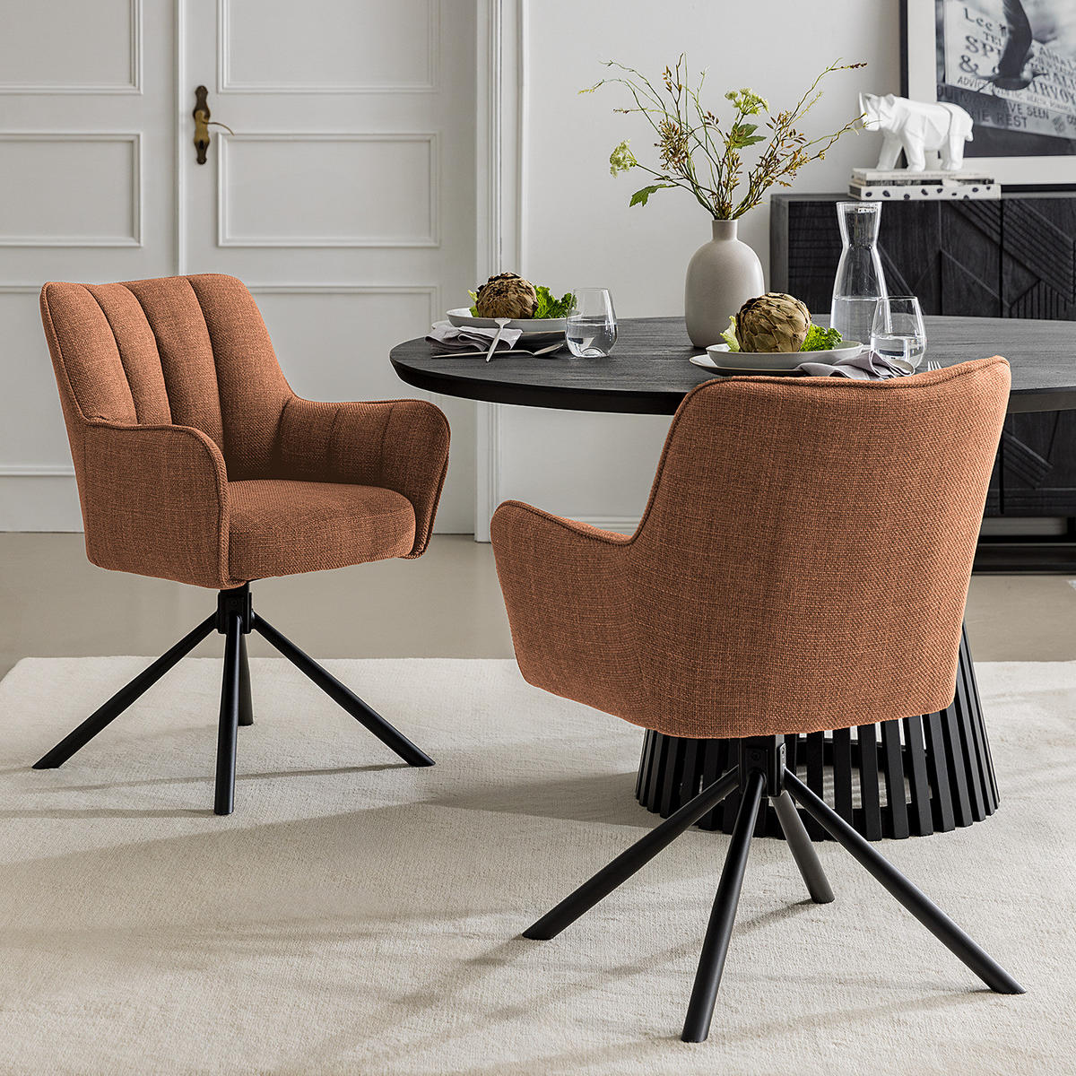 DREHBARER ARMLEHNENSTUHL - Webstoff / Eisen - Rostfarben, Textil/Metall (60/86/64cm) - home24