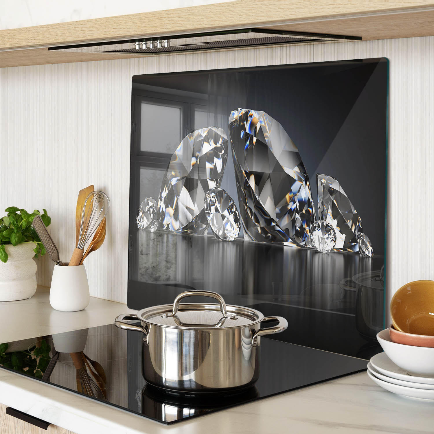 GLASPLATTE 60x52 cm Diamanten - Schwarz, Glas (60/0.4/52cm) - TULUP