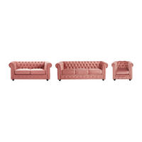 SOFA 3-Sitzer & 2-Sitzer & Sessel - Samt - Pastellrosa - CHESTERFIELD - Pink, Textil (88/72/205cm) - Vente-Unique