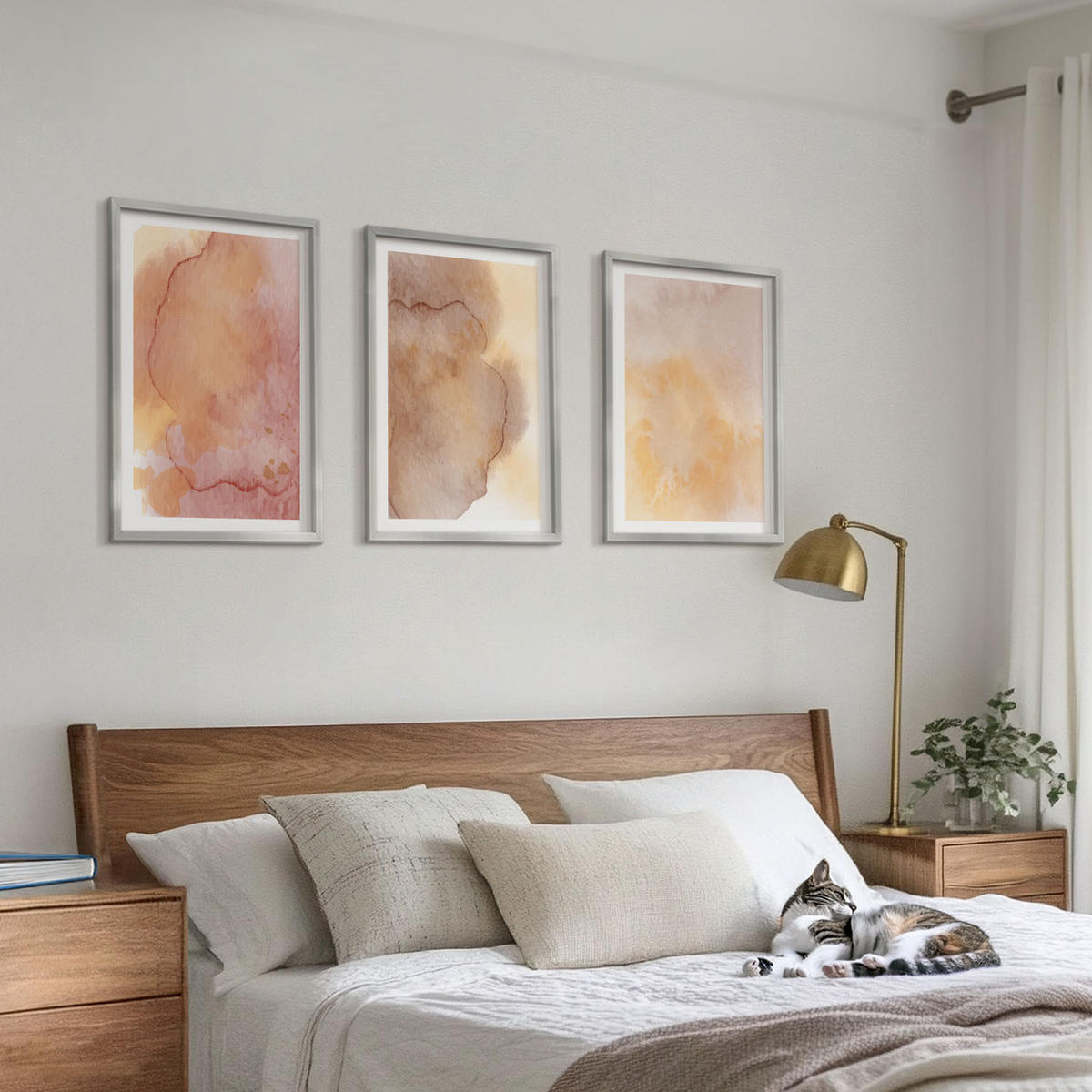 WANDBILDER 3er Set - 40x60 cm Silberner Rahmen - Warme, farbenfrohe Aquarelltexturen - Silberfarben, Kunststoff (40/60cm) - ArtPrintCave