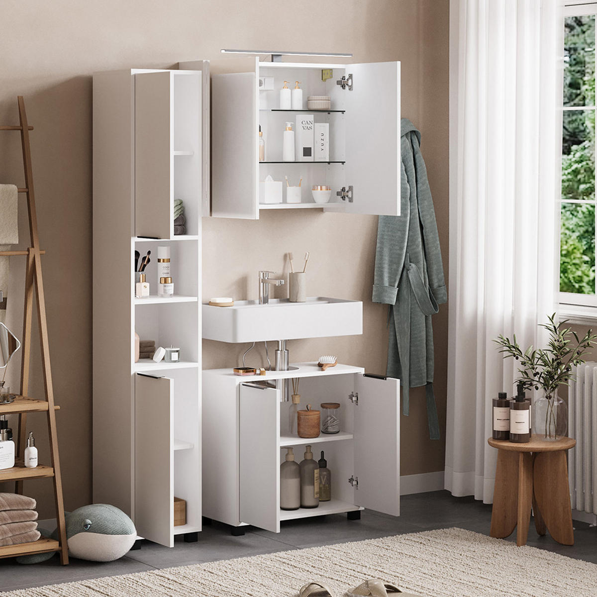 BADMÖBEL-SET Alina Weiß 3 Teile - Weiß, Holzwerkstoff (60/60/30cm) - Vicco