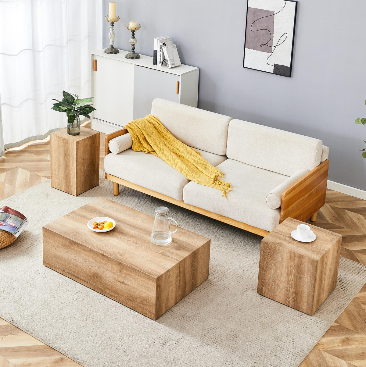 COUCHTISCH aus MDF 90x50x30 cm in Naturfarben mit montagefreiem Design - Naturfarben, Holzwerkstoff (90/50/30cm) - Modfu