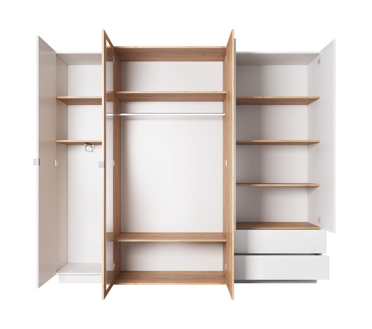 KLEIDERSCHRANK 3D weiß gold craft oak 230cm / 51 cm / 201 cm - Weiß, Holz/Holzwerkstoff (230/201/51cm) - Feldmann-Wohnen
