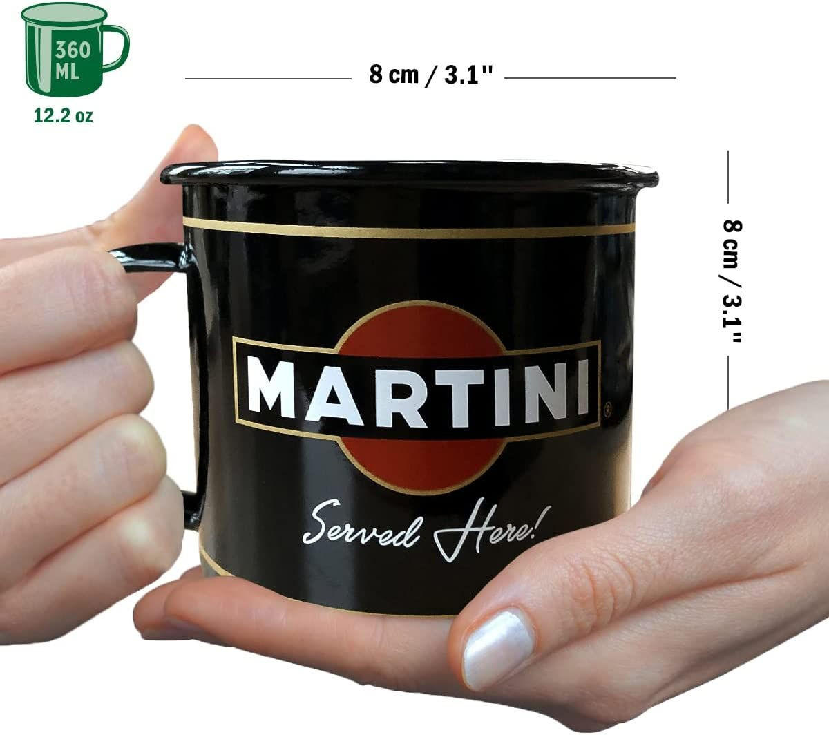 EMAILLE-BECHER 360 ml Martini Served Here - Rot/Schwarz, Metall (0.36L) - Nostalgic-Art