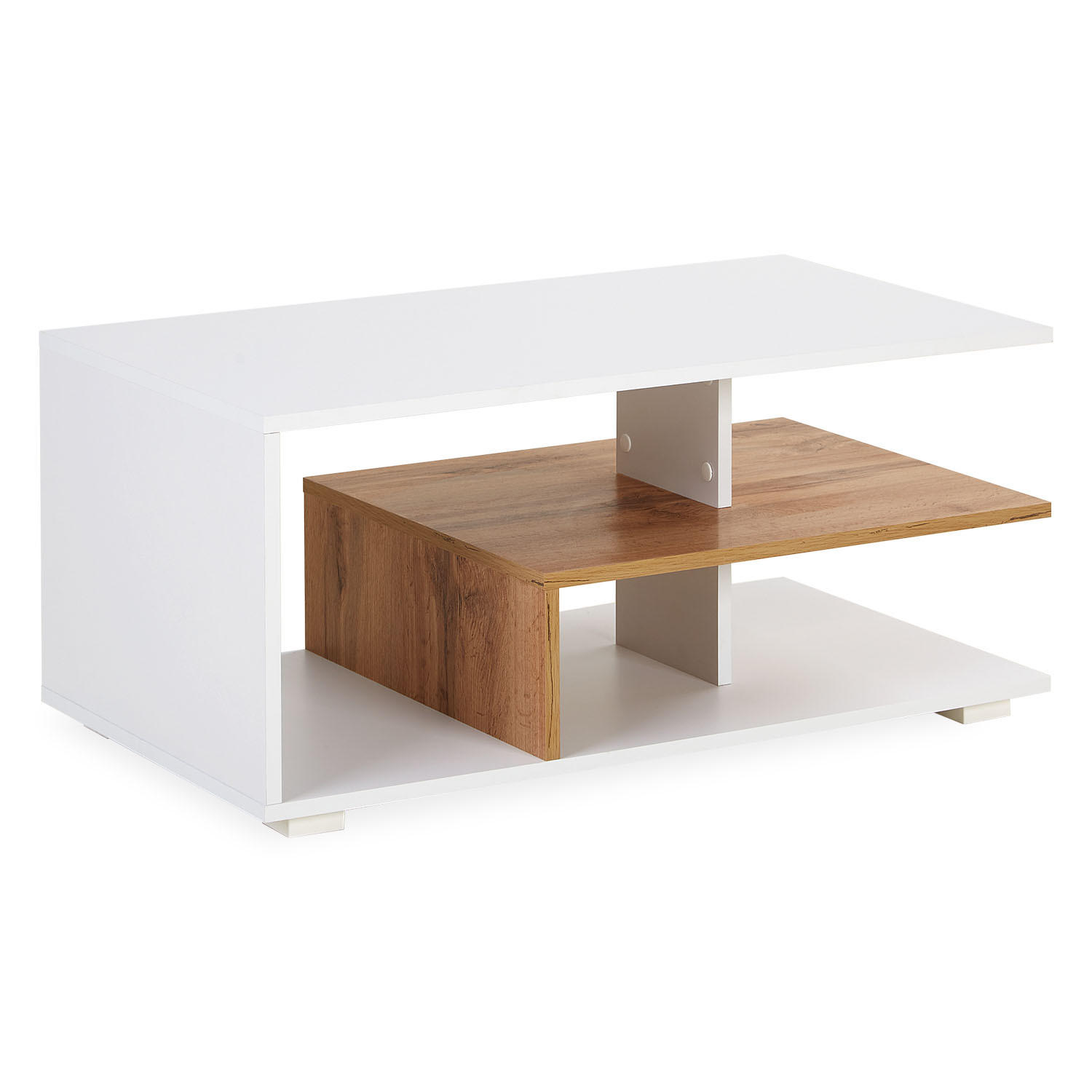 Homestyle4u Couchtisch Weiß, Natur 90x41x50 cm