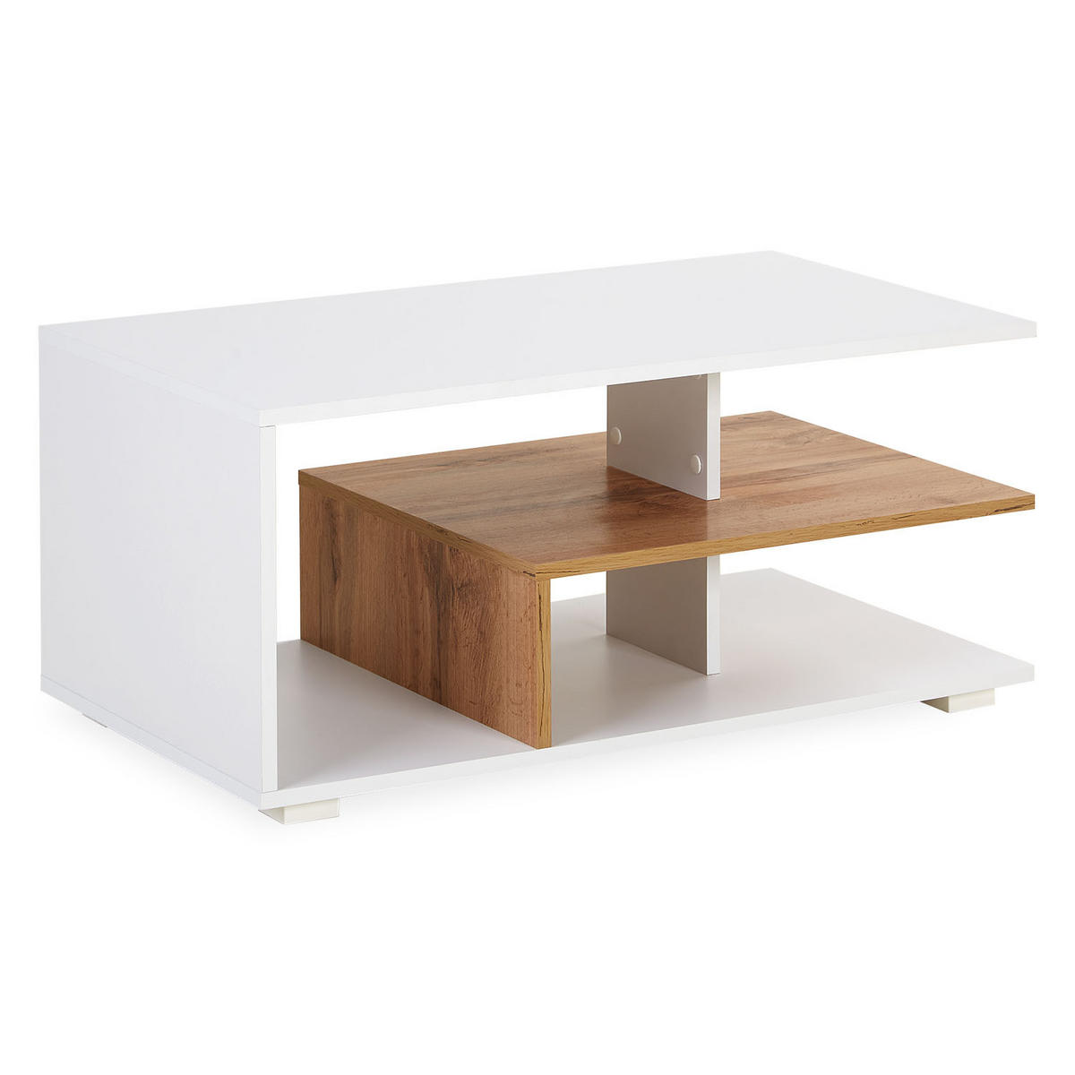 COUCHTISCH rechteckig Weiß, Natur 90/41/50 cm - Weiß/Naturfarben, Holzwerkstoff (50/90/41cm) - Homestyle4u