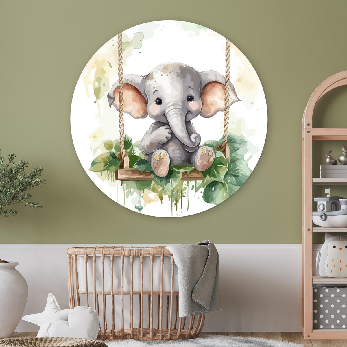 WANDBILD Elefant - Tier - Kinder - Dschungel 120x120 cm - Hellgrau, Kunststoff (120/120cm) - MuchoWow