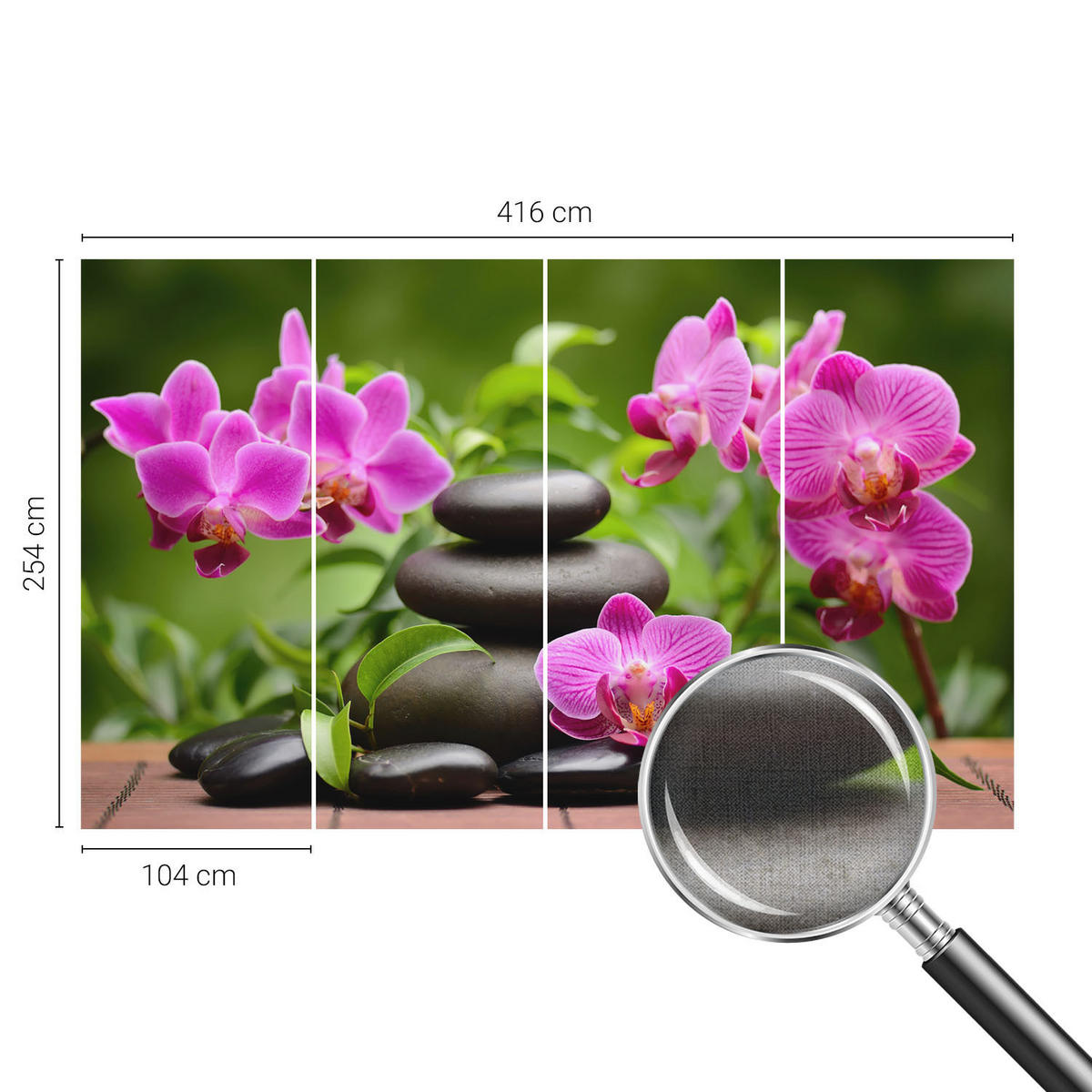 FOTOTAPETE 416x254 cm - Orchideensteine - Grün, Textil (416/254cm) - Wallfluent