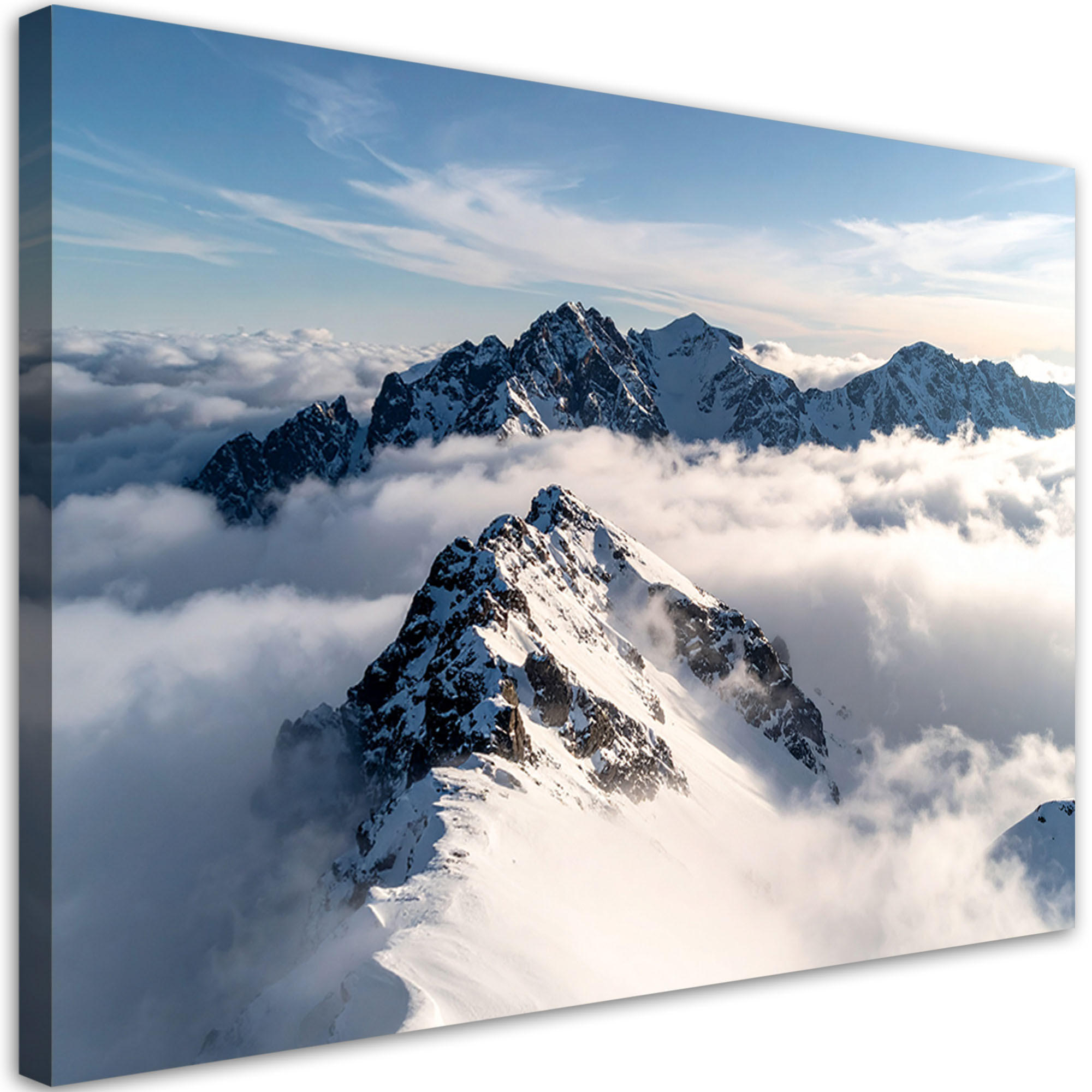 LEINWANDBILD Schneebedeckte Berggipfel Panorama 120x80cm - Weiß, Textil (120/80cm) - Feeby