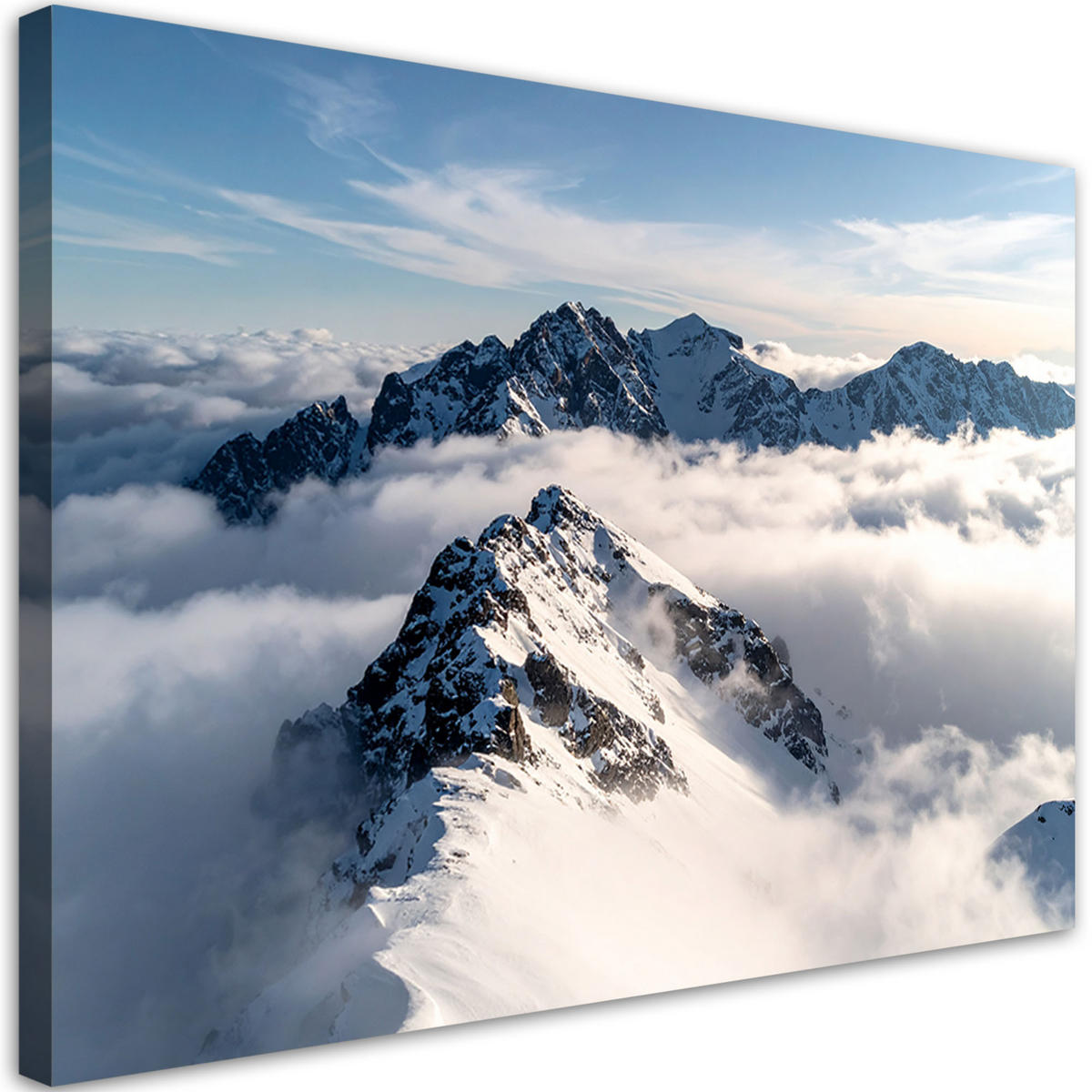 LEINWANDBILD Schneebedeckte Berggipfel Panorama 120x80cm - Weiß, Textil (120/80cm) - Feeby