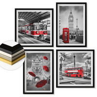 WANDBILDER 4er-Set - 50x50 cm & 40x60 cm Schwarzer Rahmen - Red Accents London - Schwarz, Kunststoff (50/50cm) - ArtPrintCave