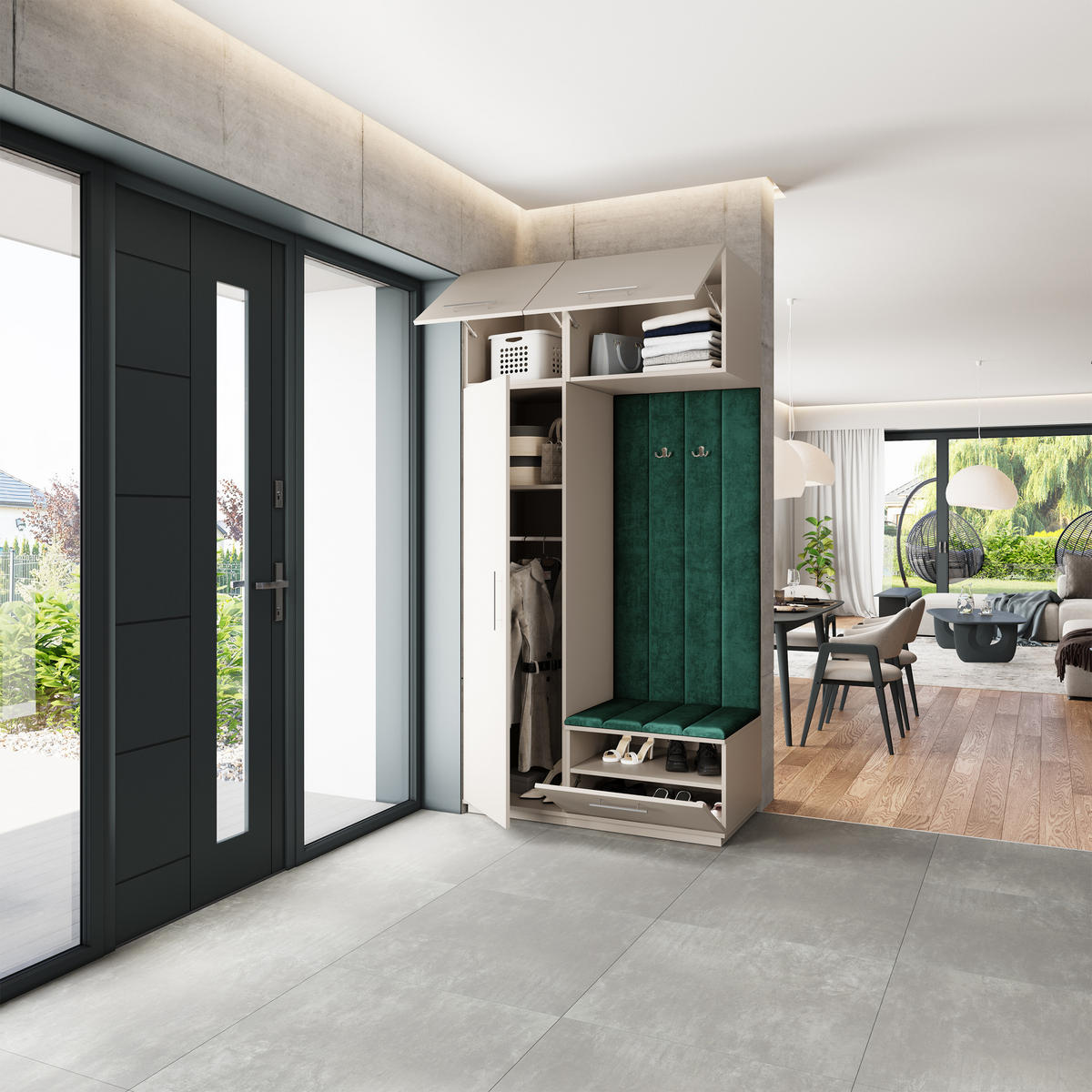 GARDEROBENSCHRANK REMA 120/240/60 cm Modern Garderobe-Set Kaschmir - Kaschmir/Grün, Holzwerkstoff (120/240/60cm) - MASSENO