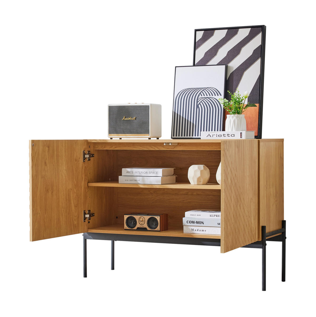 SIDEBOARD 100/40/75 cm aus Spanplatte mit Metallbeinen Natur - Naturfarben, Holzwerkstoff (100/75/40cm) - Modenvie