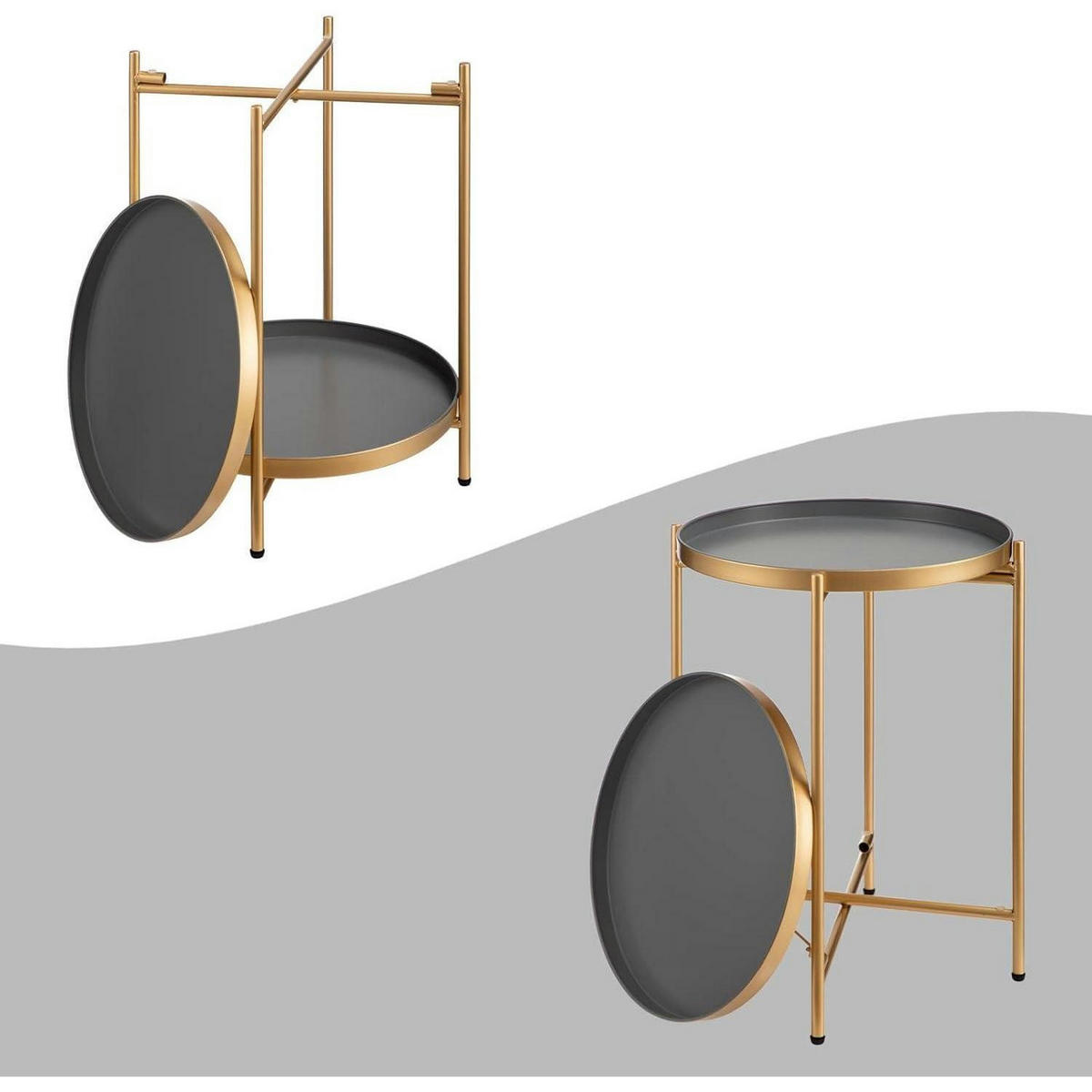 BEISTELLTISCH Rund Gold Metall 2 Ebenen 37 cm - Goldfarben, Metall (37/37/50cm)