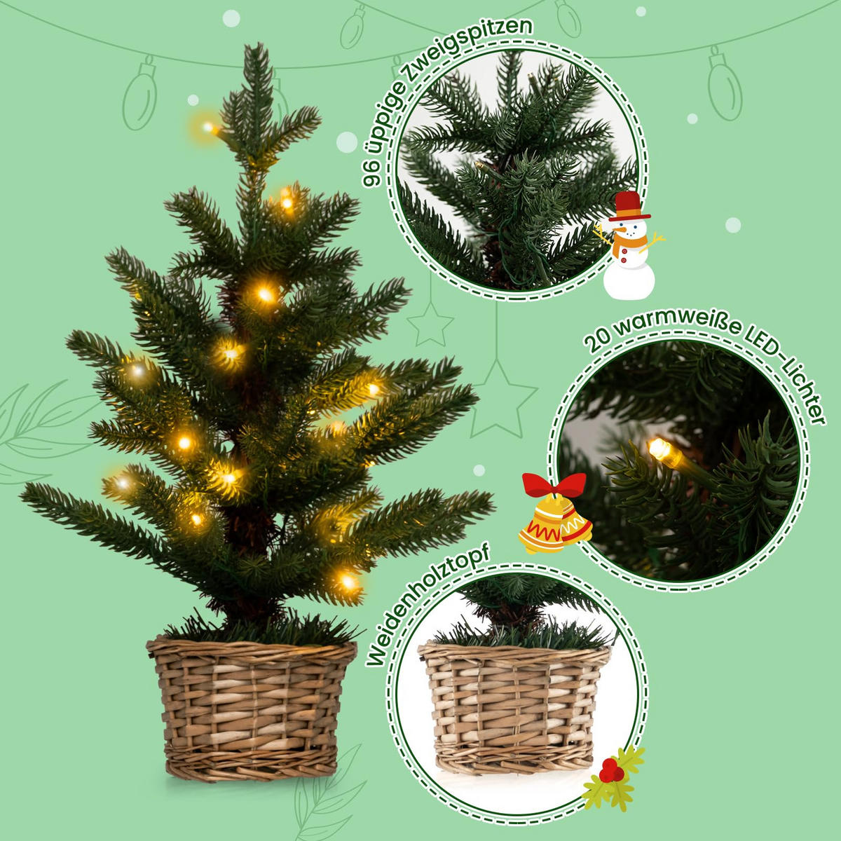 WEIHNACHTSBAUM beleuchteter Mini Tisch Tannenbaum 48 cm grün - Grün, Kunststoff (48cm) - COSTWAY