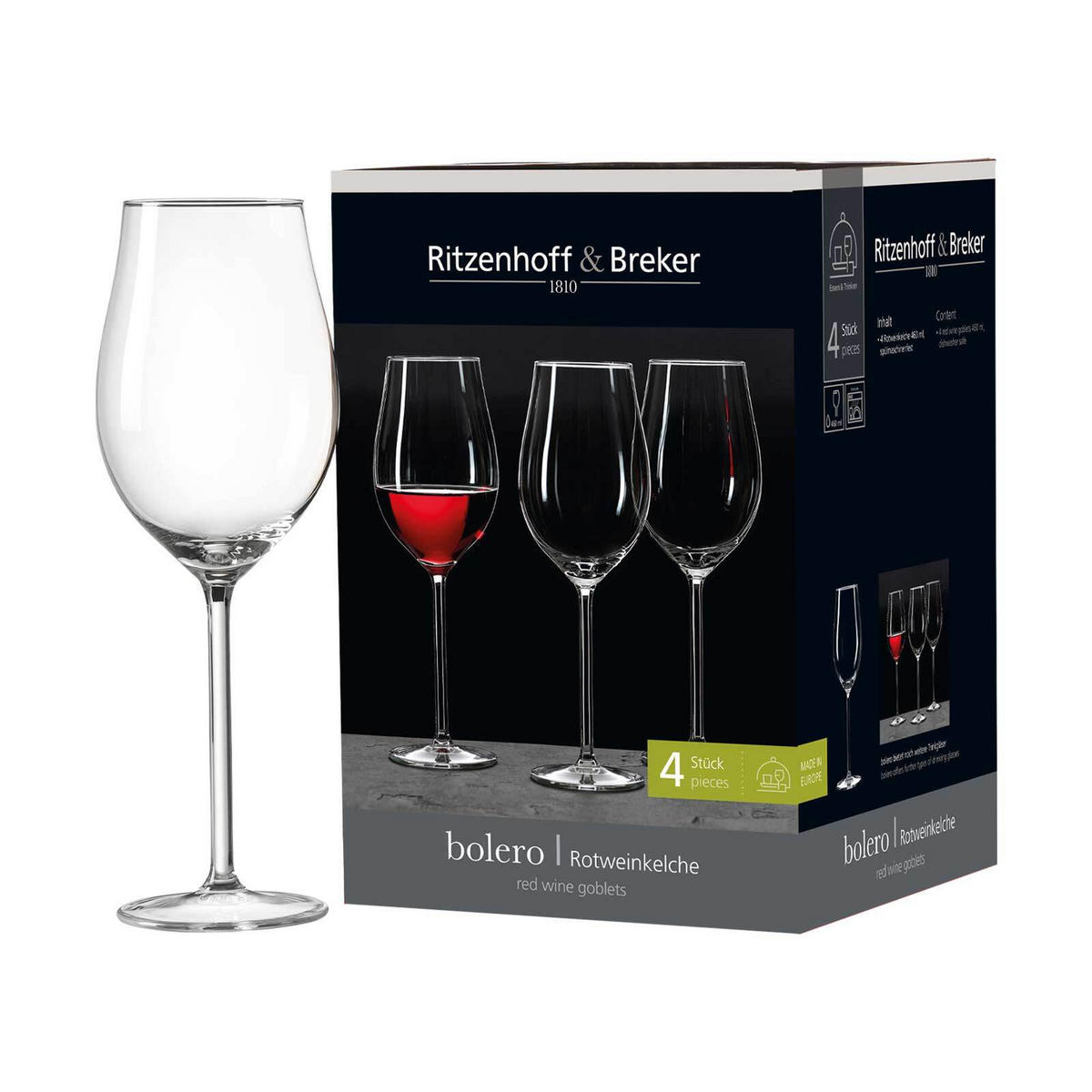 ROTWEINGLÄSER Bolero transparent 460 ml 4er Set - Transparent, Glas (0.6L) - Ritzenhoff Breker