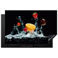 HERDABDECKPLATTE Wasser - Obst - Orange - Erdbeere - Kirsche - Schwarz 81x52 cm - Orange, Kunststoff (81.6/0.2/52.7cm) - MuchoWow
