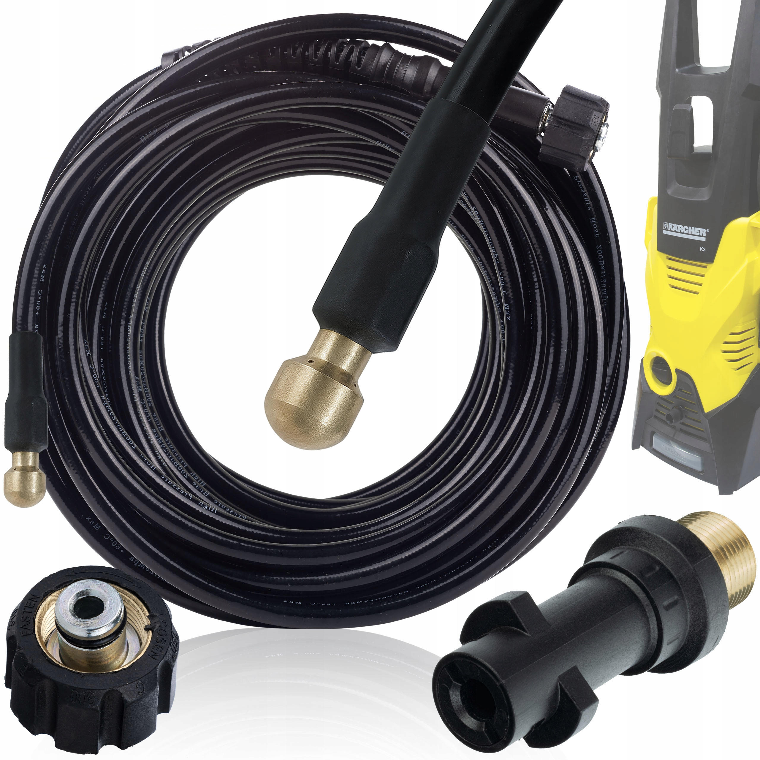 SCHLAUCH ProFlex 15M - 15 m, 1/4" I.D., Arbeitsdruck 155 bar, max. 529 bar, M22 x 1,5, Bayonet Adapter, Messingdüse, 60 °C - Multicolor, Kunststoff/Metall (22/8/22cm)