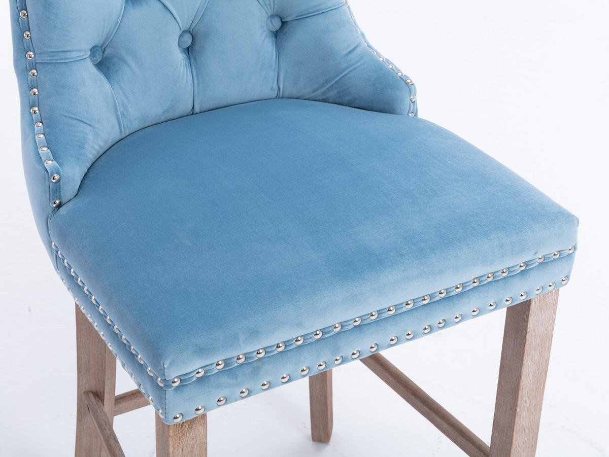 BARHOCKER 2er-Set aus Samt mit Holzbeinen, Hellblau - Hellblau, Textil (60/103/50cm)