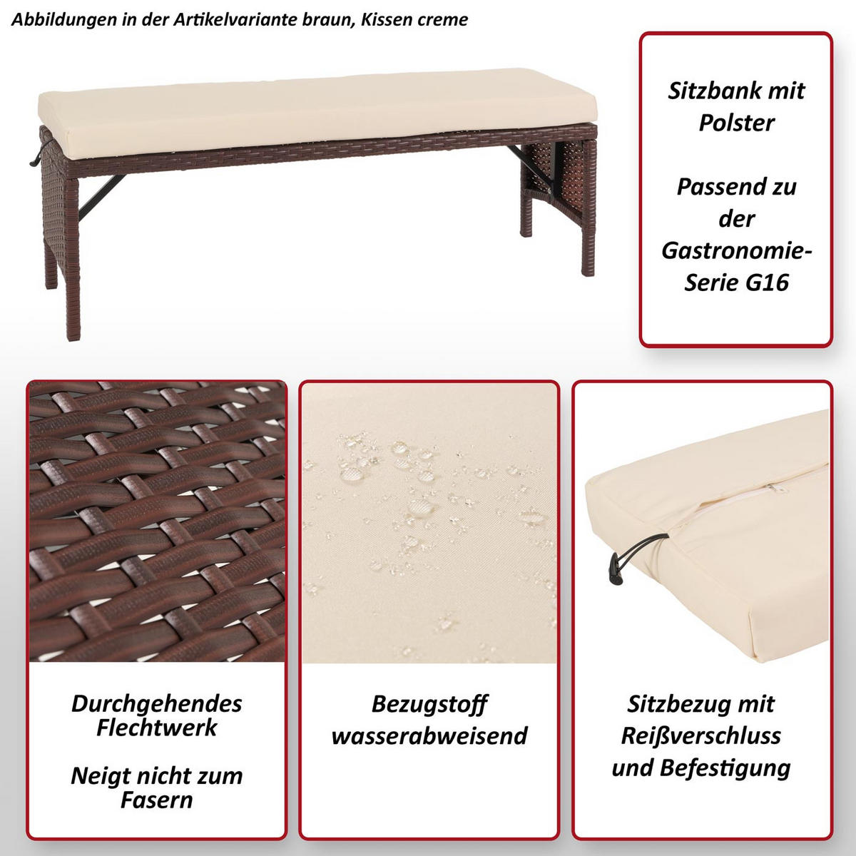 POLY-RATTAN SITZBANK Braun - Creme/Braun, Kunststoff (112/35/30cm) - Jamb
