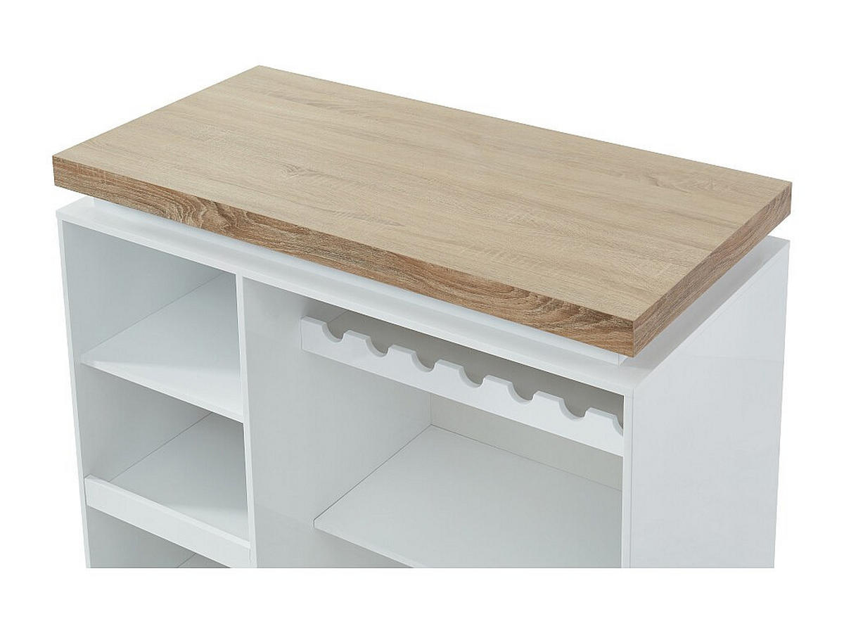 HAUSBAR mit LEDs - MDF lackiert - Weiß & Eichefarben - HALO II - Naturfarben, Holz (120/110.5/60cm) - Vente-Unique