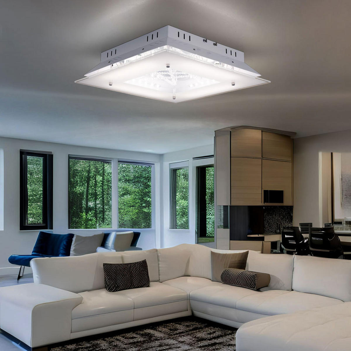 LED DECKENLEUCHTE Metall Kristalloptik Silber - Silberfarben, Glas (40/40/10cm)