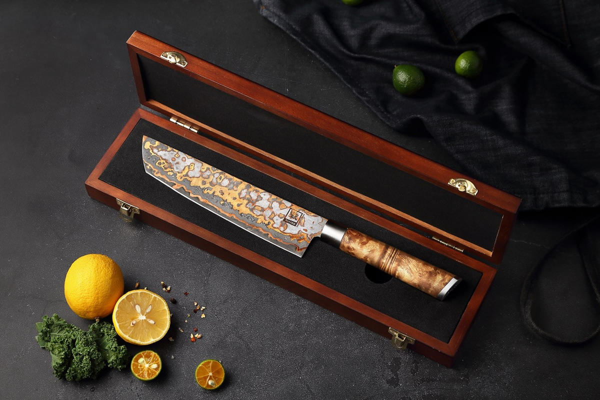 TANTO Chefmesser MysticMagma Damast - Braun, Holz/Metall (34cm) - Zayiko