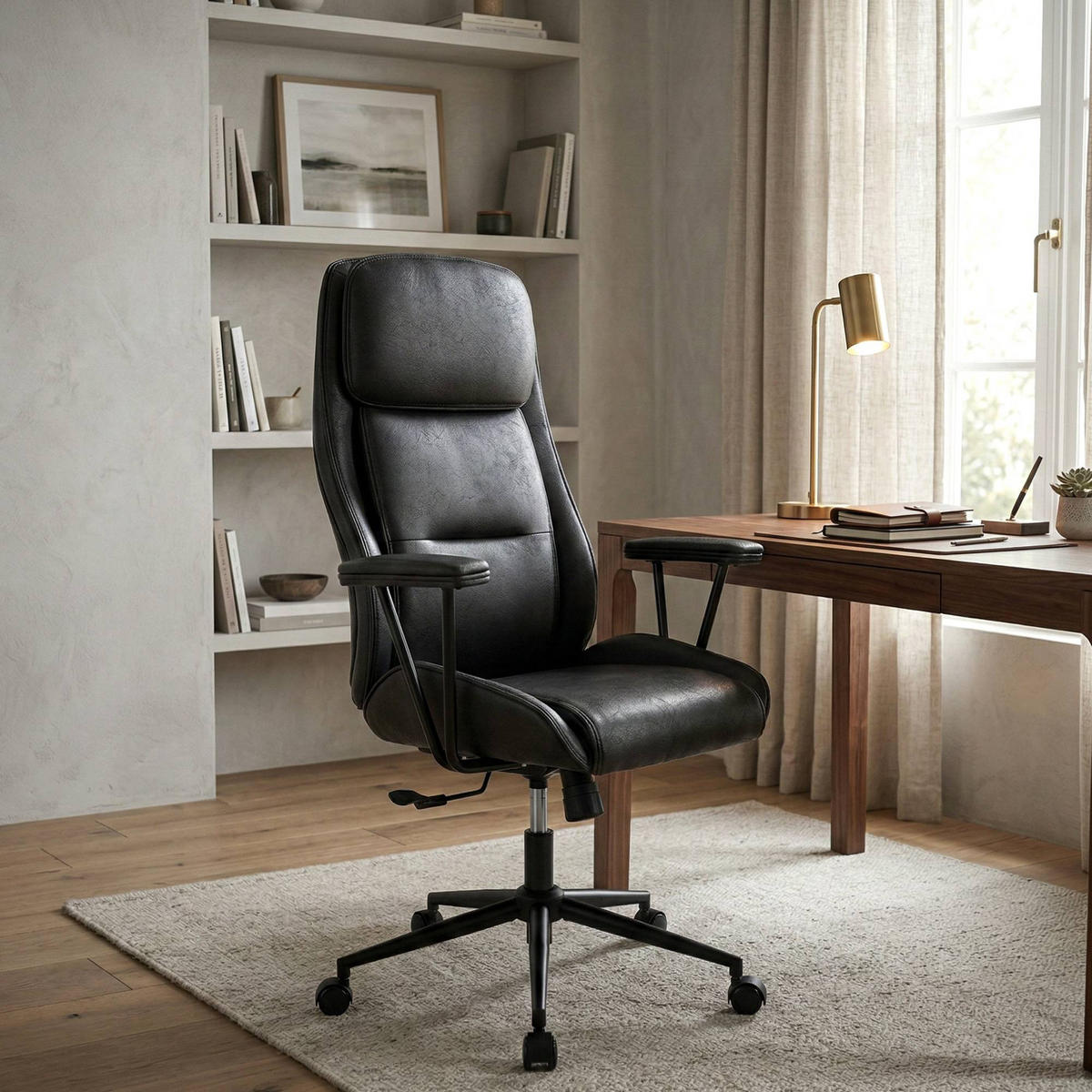 CHEFSESSEL Lederlook Antik Schwarz - Schwarz, Textil/Metall (75/121/65cm) - CLP