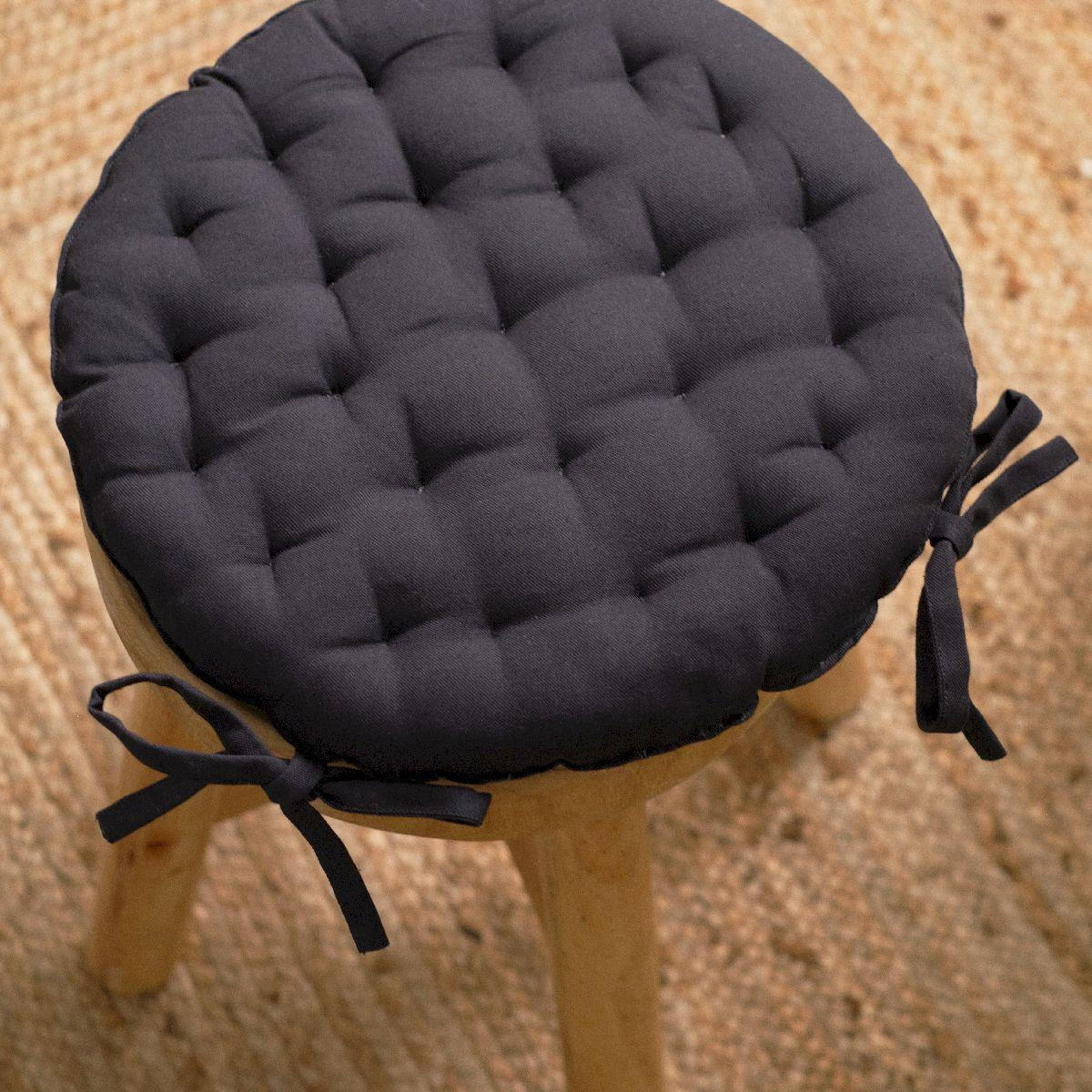 STUHLKISSEN Baumwolle rund Dunkelblau 37/37/4 cm - Schwarz, Naturmaterialien (37/37/4cm) - Today