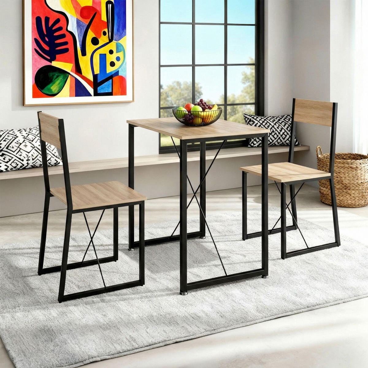 SITZGRUPPE Margate, mit höhenverstellbaren Kunststofffüßen, Industrial Holz hell, Eiche Sonoma - Naturfarben, Holzwerkstoff (80/90/138cm) - tectake