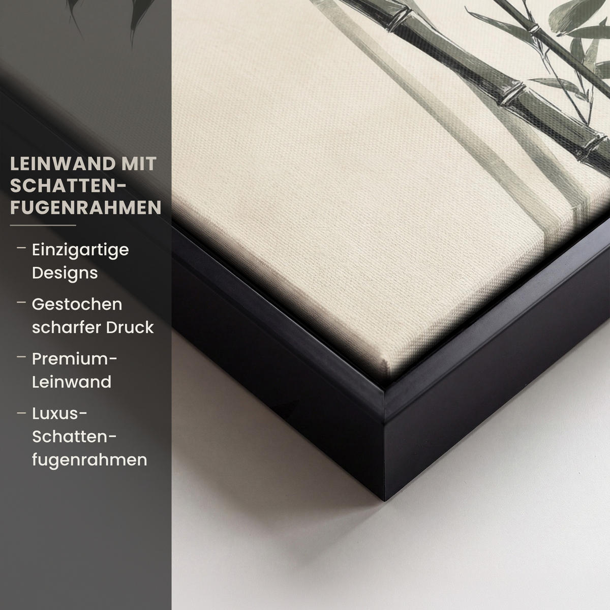 LEINWAND Bilder mit Rahmen - Japandi - Bambus - Beige - 40x30 - Eukalyptusholzfarben, Textil (40/30cm) - MuchoWow