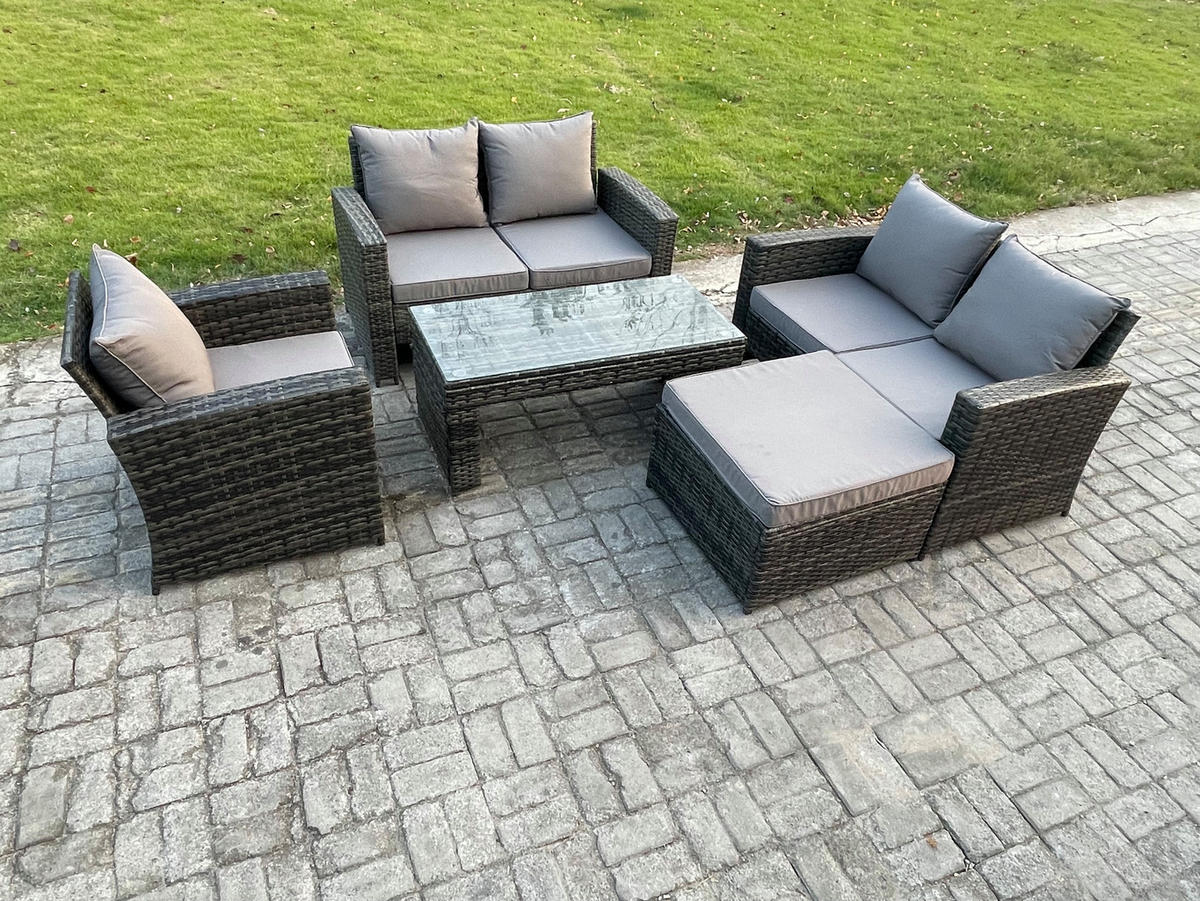 GARTENGARNITUR Polyrattan Dunkelgrau 6-Sitzer - Dunkelgrau, Metall - Fimous