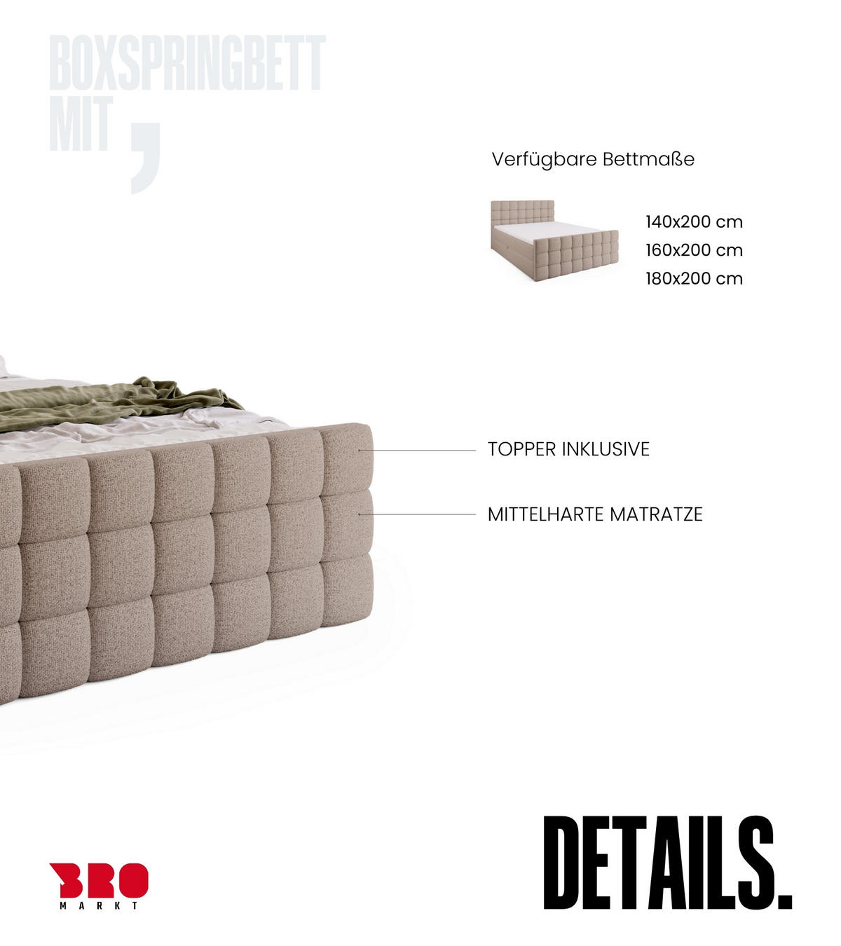 BOXBETT Dakota Duo mit Topper 180/200 Beige - Beige, Holz/Textil (180/200cm) - Bromarkt
