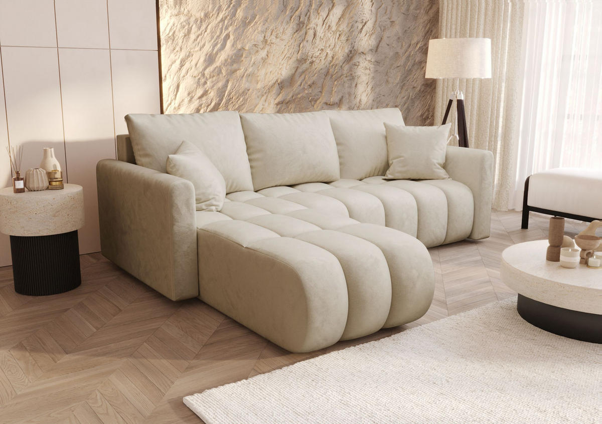 ECKSOFA GARDA links beige Velours Monolith 2 - Schlaffunktion, Bettkasten - Beige, Textil (230/150cm) - Cornero
